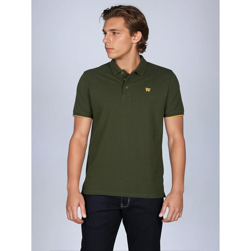 Wrangler Men Solid Green Collar Regular Fit Polo T-Shirt (S)