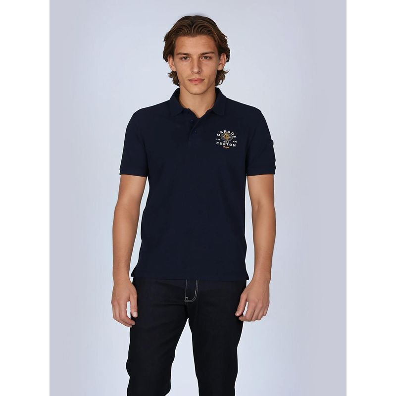 Wrangler Men Back Print Blue Collar Regular Fit Polo T-Shirt (L)