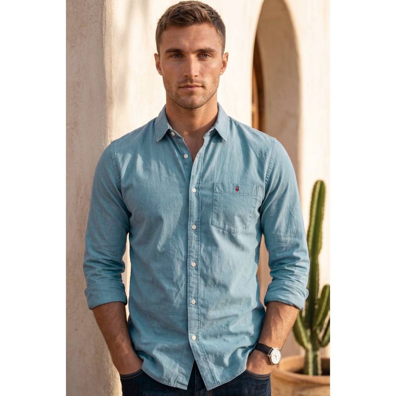 Louis Philippe Mens Soft Feel Over Dyed Solid Blue Slim fit Casual Shirt (42)