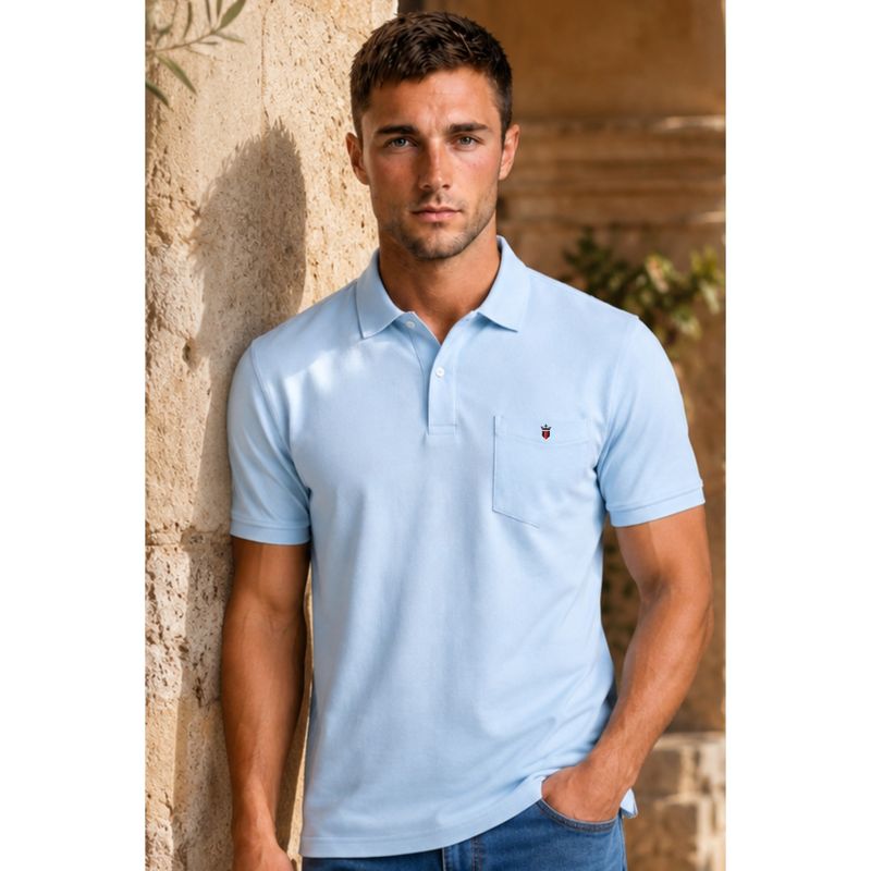 Louis Philippe Men Light Blue Solid Polo Neck T-Shirt (S)