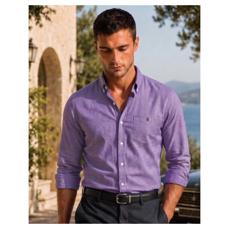 Louis Philippe Mens Lilac Solid Easy Care Natural Stretch Slim fit Casual Shirt (39)