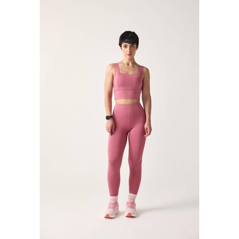 Sawsee Pink Polyester Crepe Solid Sports Bra with Tights (M)