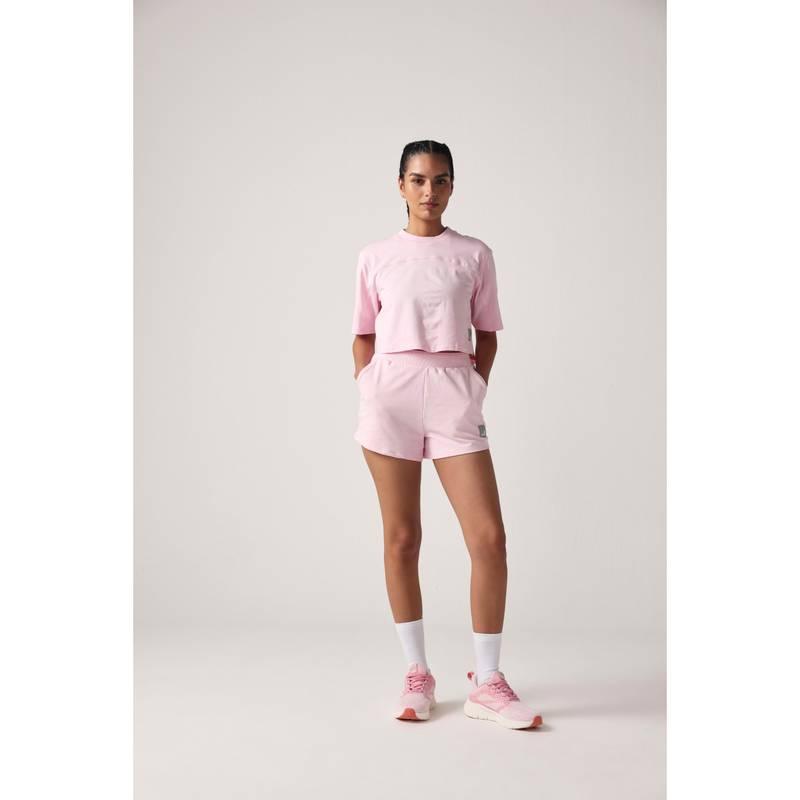 Sawsee Pink Cotton Blend Solid T-Shirt with Shorts (M)