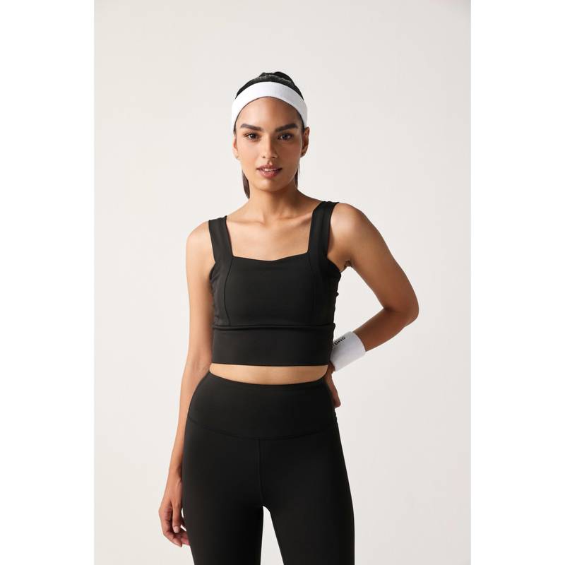 Sawsee Black Polyester Blend Solid Sports Bra (M)
