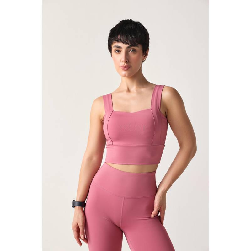 Sawsee Pink Polyester Blend Solid Sports Bra (M)