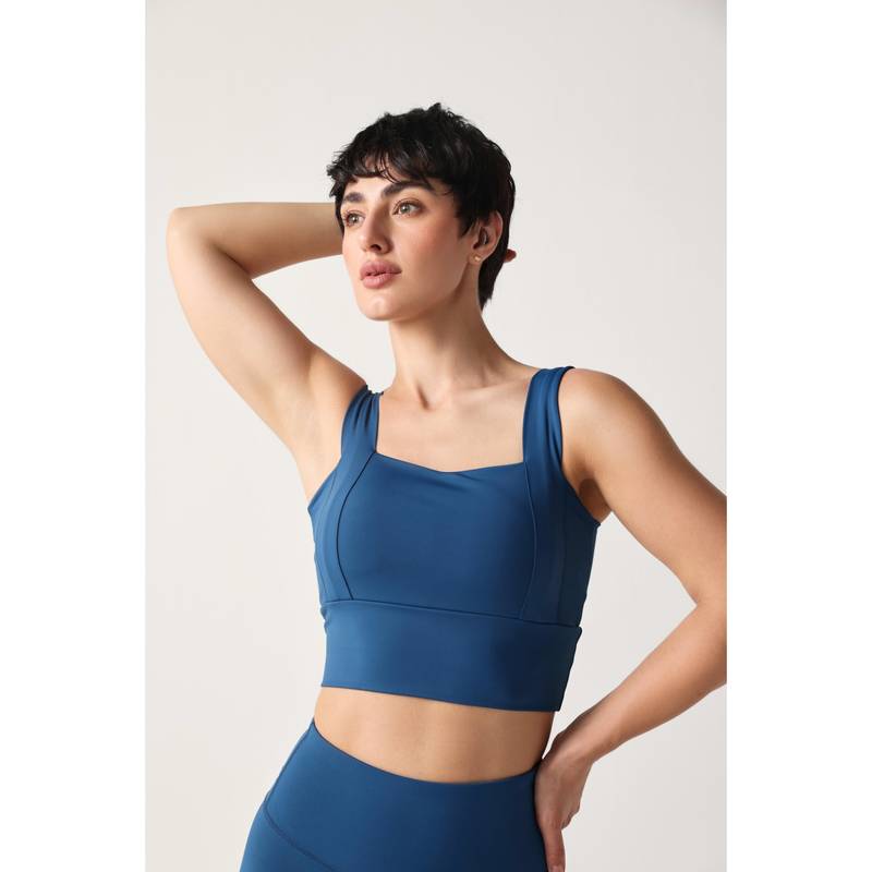 Sawsee Teal Polyester Blend Solid Sports Bra (M)