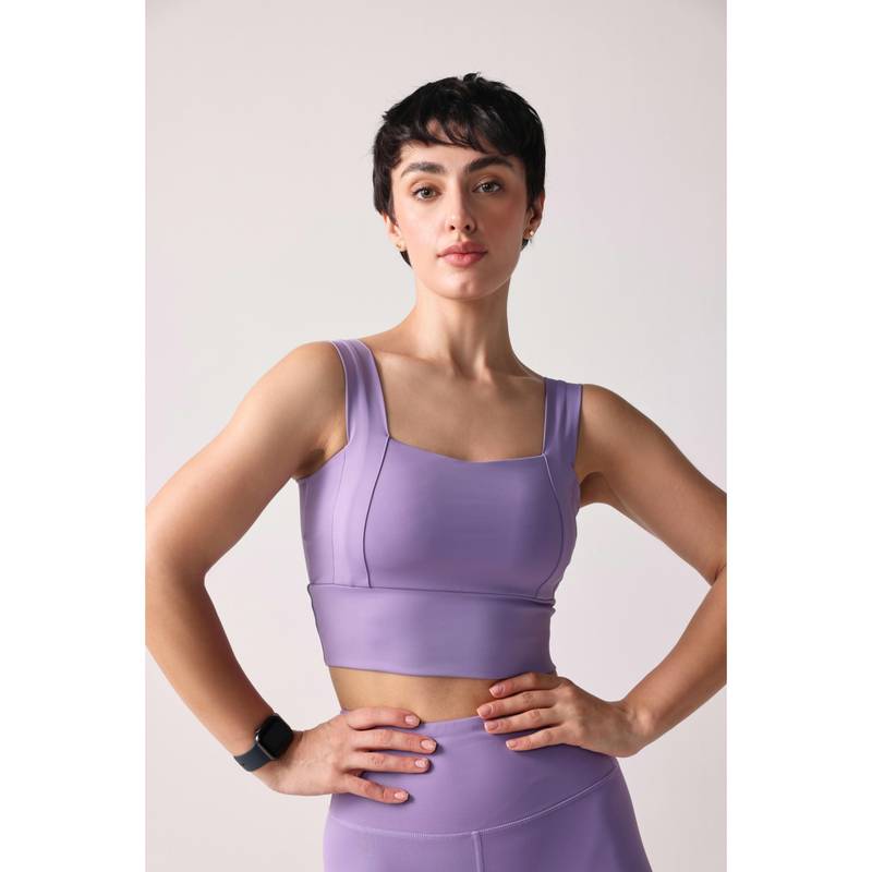Sawsee Lavender Polyester Blend Solid Sports Bra (M)
