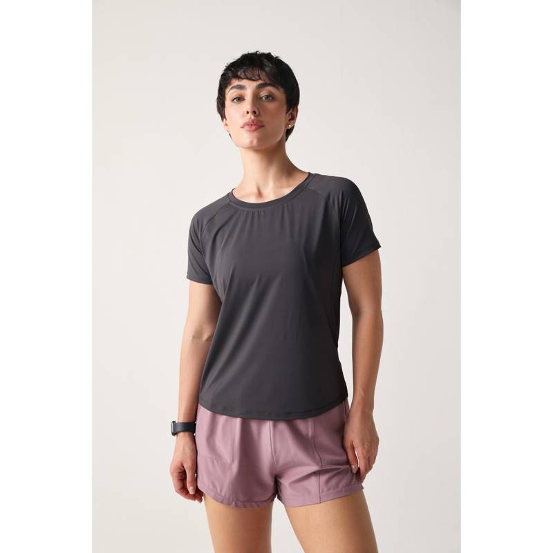 Sawsee Grey Nylon Solid T-Shirt (M)