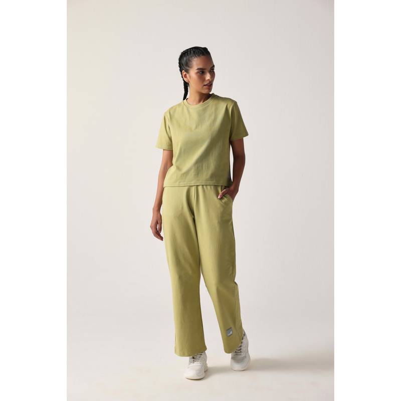 Sawsee Green Cotton Blend Solid T-Shirt (S)