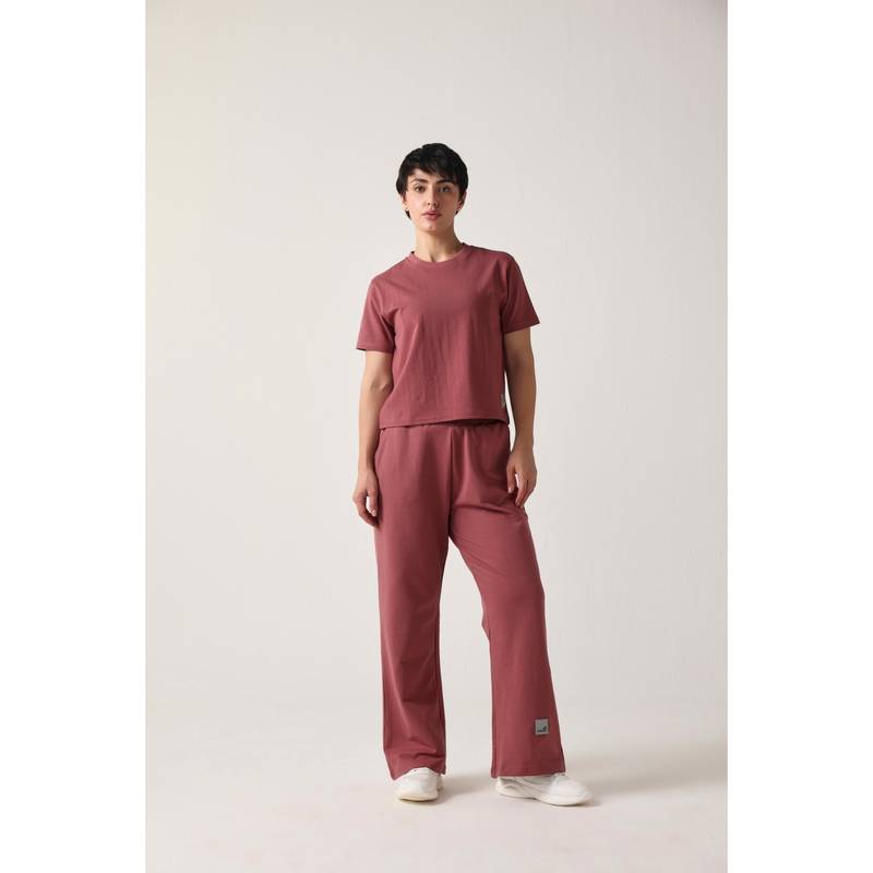 Sawsee Maroon Cotton Blend Solid T-Shirt (M)