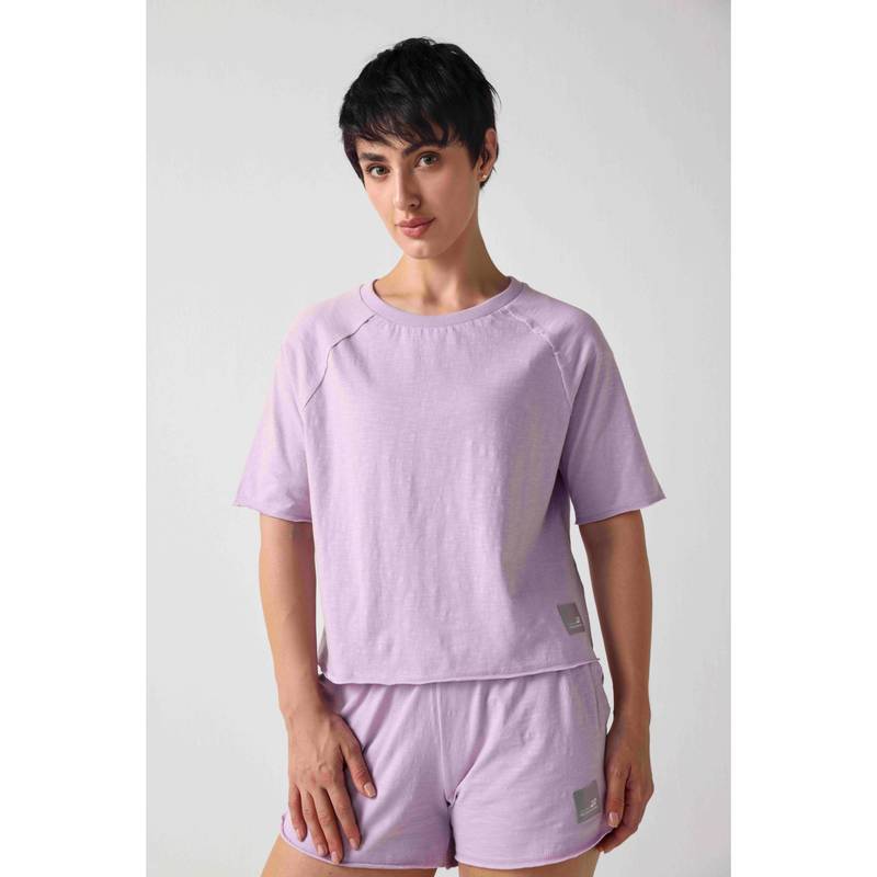 Sawsee Lavender Cotton Solid T-Shirt (M)