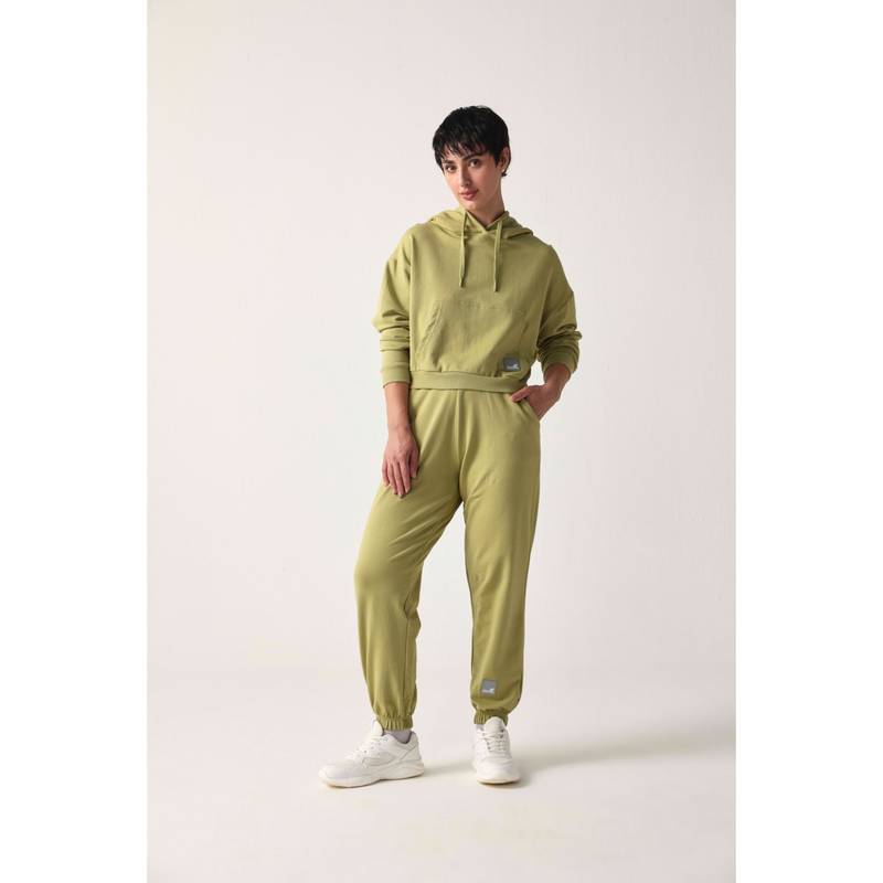 Sawsee Green Cotton Blend Solid Hoodie (M)