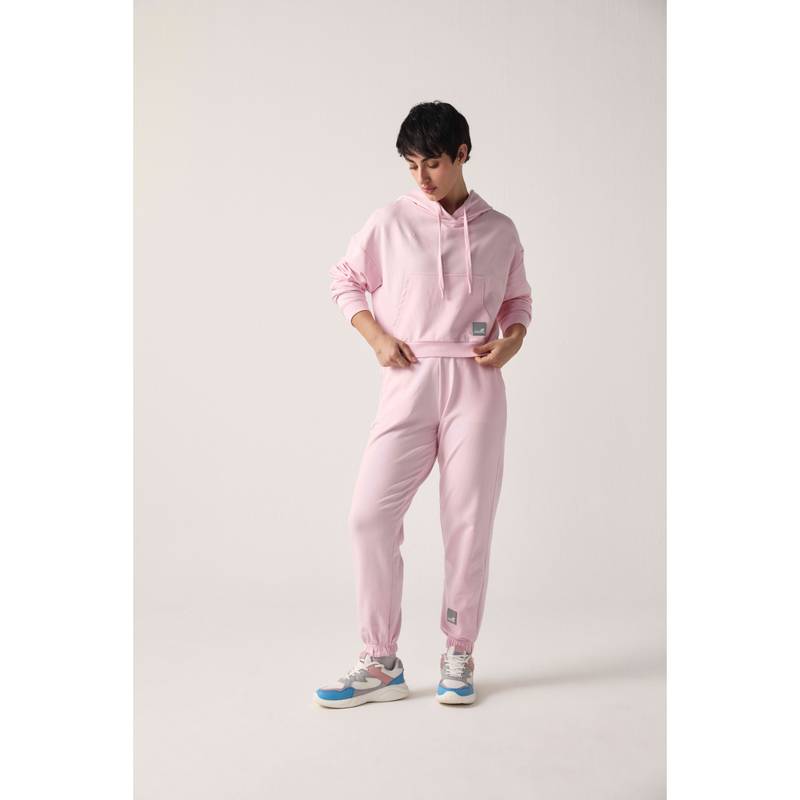 Sawsee Pink Cotton Blend Solid Hoodie (M)