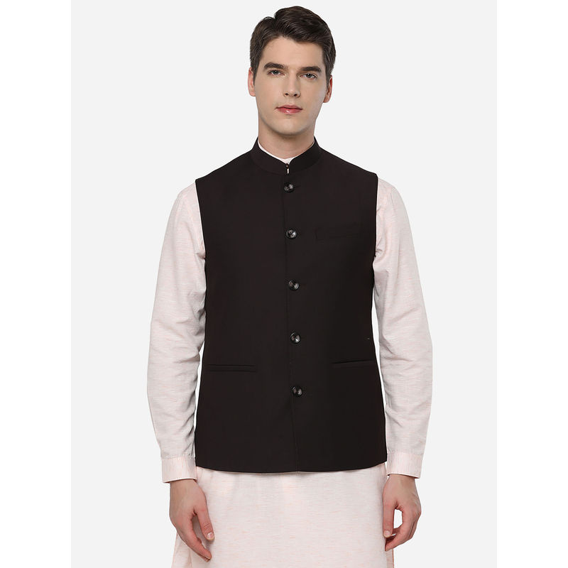 JadeBlue Mens Solid Black Terry Wool Regular Fit Modi Jacket (38)