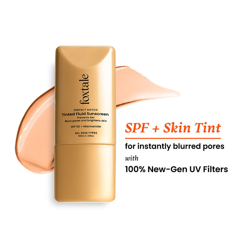 Foxtale Tinted Sunscreen SPF50 PA++++ Caramel, Blurs Pores, Non-Oily Glow