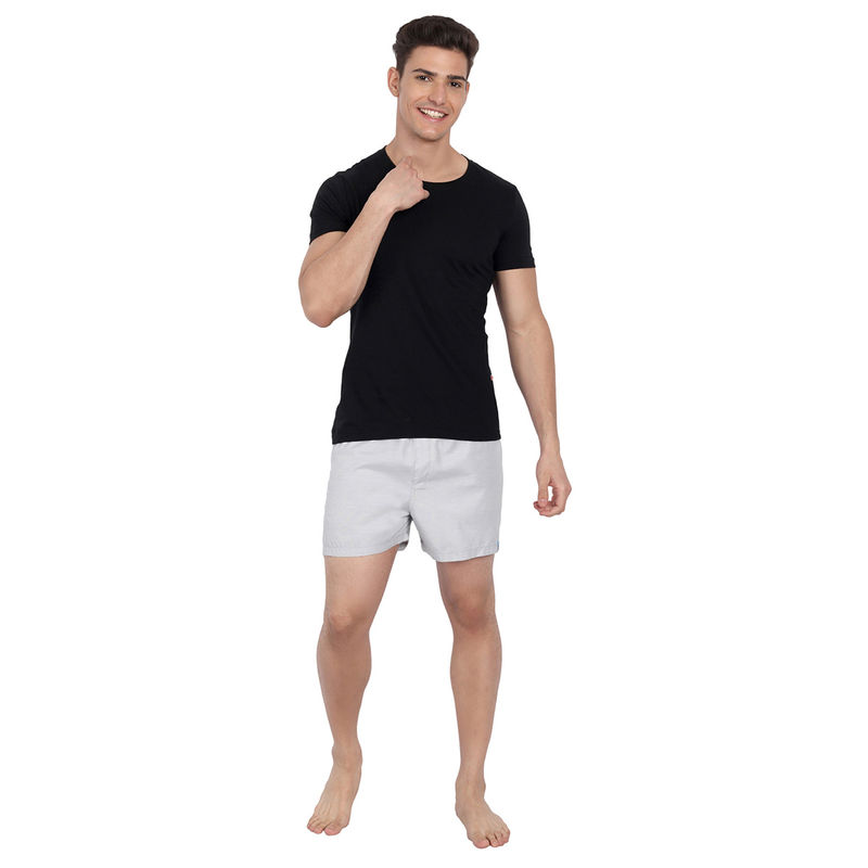 LAZY BUMS Men's Cotton Breeze Solid Boxer Shorts-Grey Grey (S)