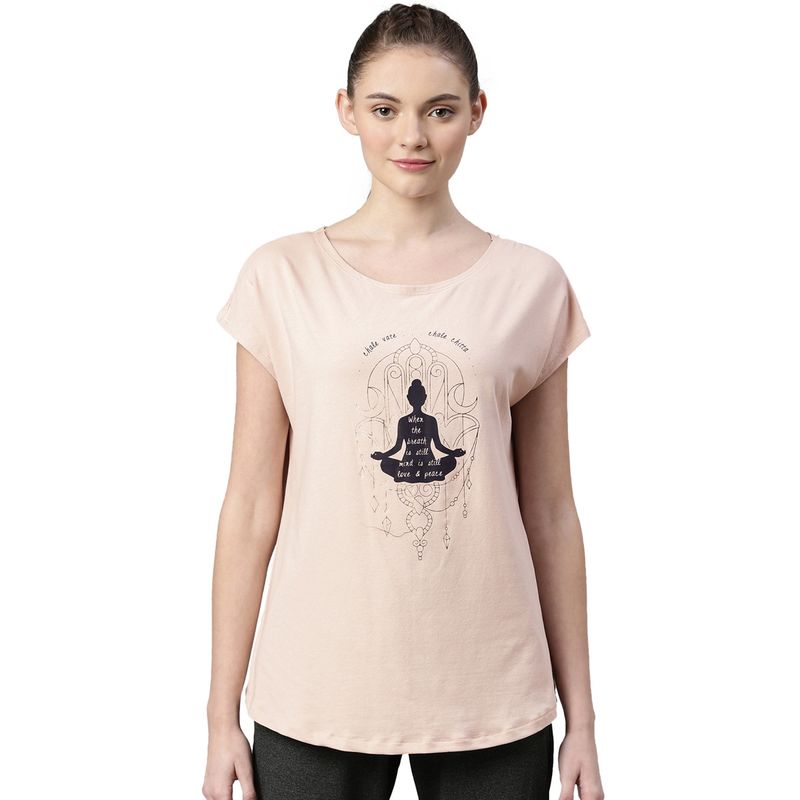 Enamor Womens Athleisure E131-Short Sleeve Boat Neck Antimicrobial Stretch Cotton Tshirt-Pink (XL)
