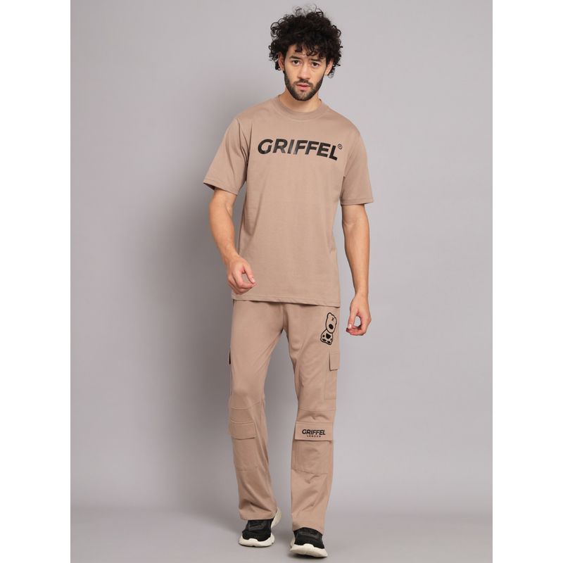 Griffel Beige Men Registered Print Camel Co-Ord (Set of 2) (S)