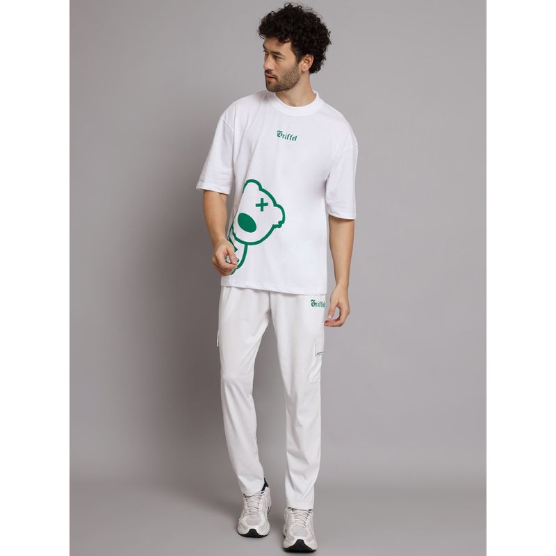 Griffel White Men Folk Teddy Print White Co-Ord (Set of 2) (S)