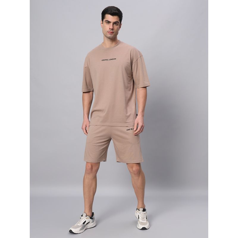 Griffel Beige Basic Logo T-Shirt & Short (Set of 2) (XL)