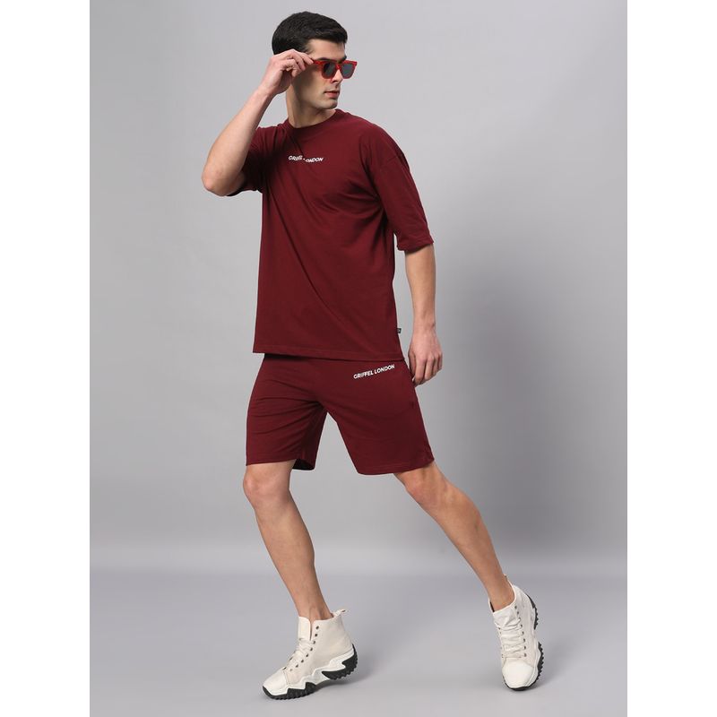 Griffel Maroon Basic Logo T-Shirt & Short (Set of 2) (XS)