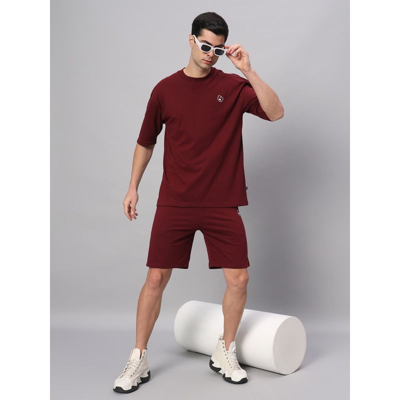 Griffel Maroon Teddy Logo T-Shirt & Short (Set of 2) (L)