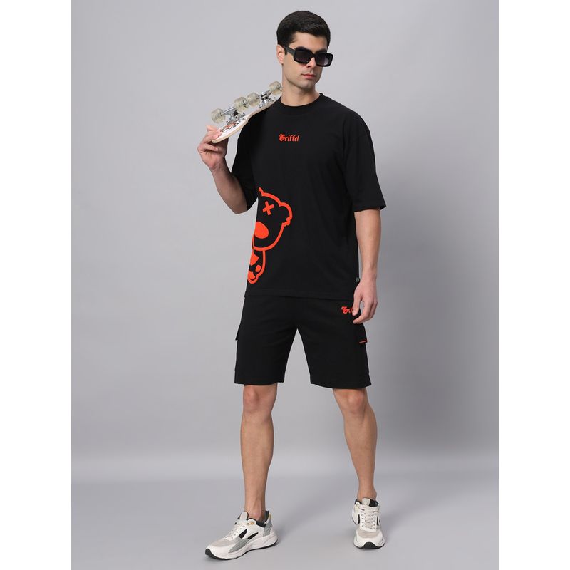 Griffel Black & Orange PUFF TEDDY T-Shirt & Shorts (Set of 2) (XS)