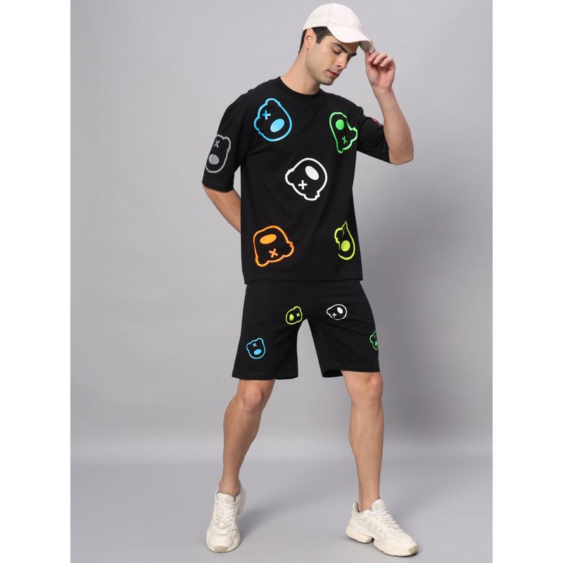 Griffel Black Teddy all over T-Shirt & Shorts (Set of 2) (L)