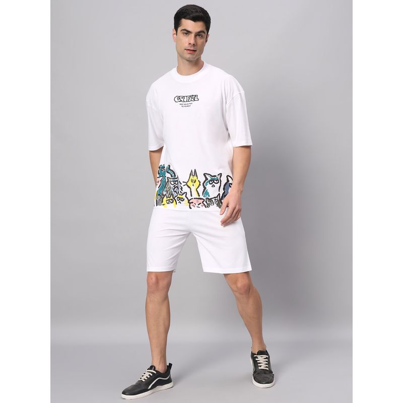 Griffel White Emoji Cats T-Shirt & Shorts (Set of 2) (XL)