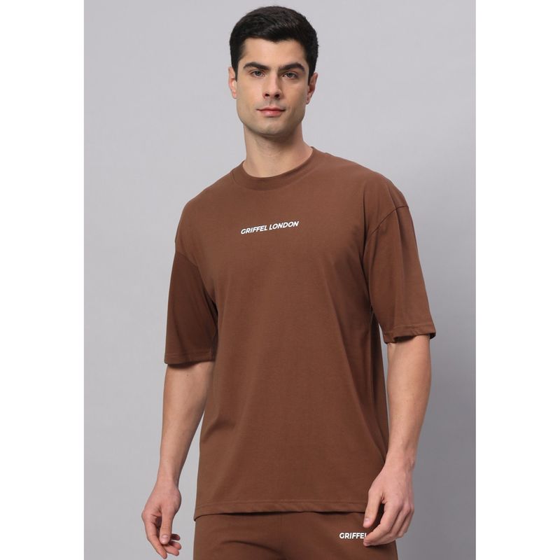 Griffel Brown Basic Logo Drop Shoulder Oversized Coffee T-Shirt (M)