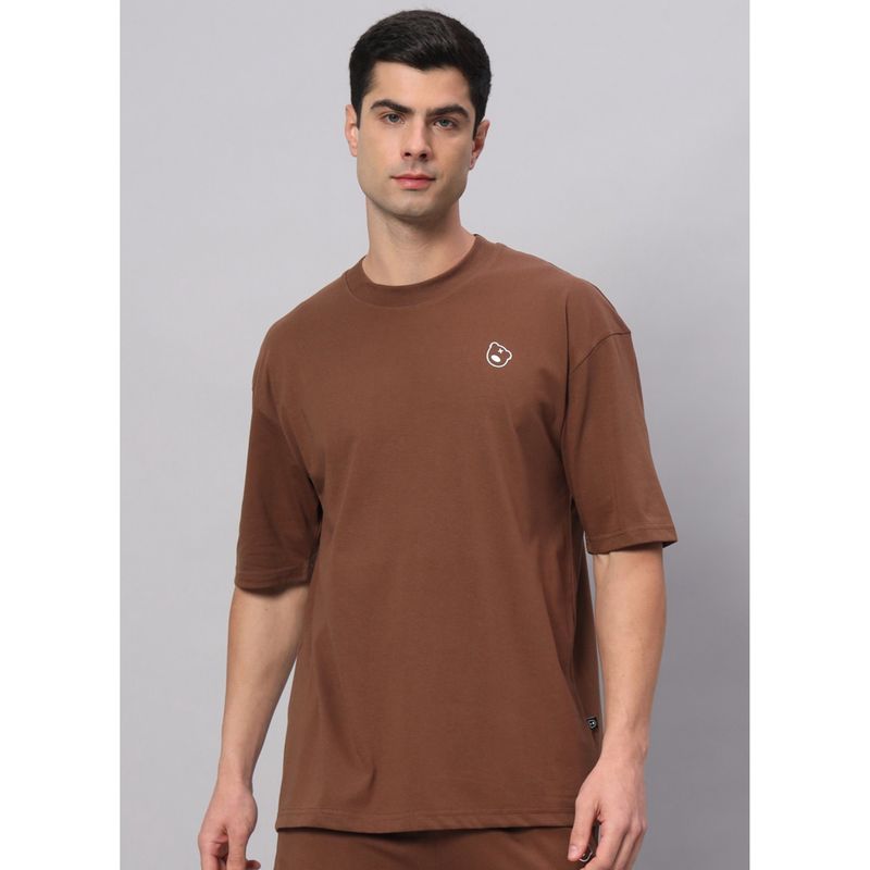 Griffel Brown Teddy Logo Drop Shoulder Oversized Coffee T-Shirt (XS)