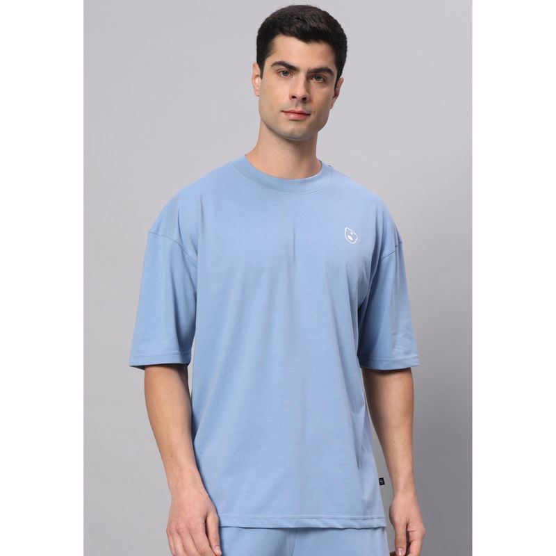 Griffel Powder Blue Teddy Logo Drop Shoulder Oversized Sky Blue T-Shirt (XL)