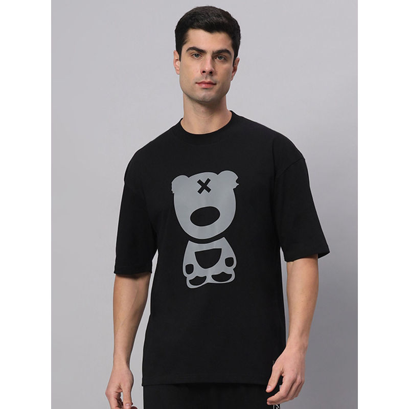Griffel Black & Grey PUFF TEDDY Drop Shoulder Oversized T-Shirt (XS)