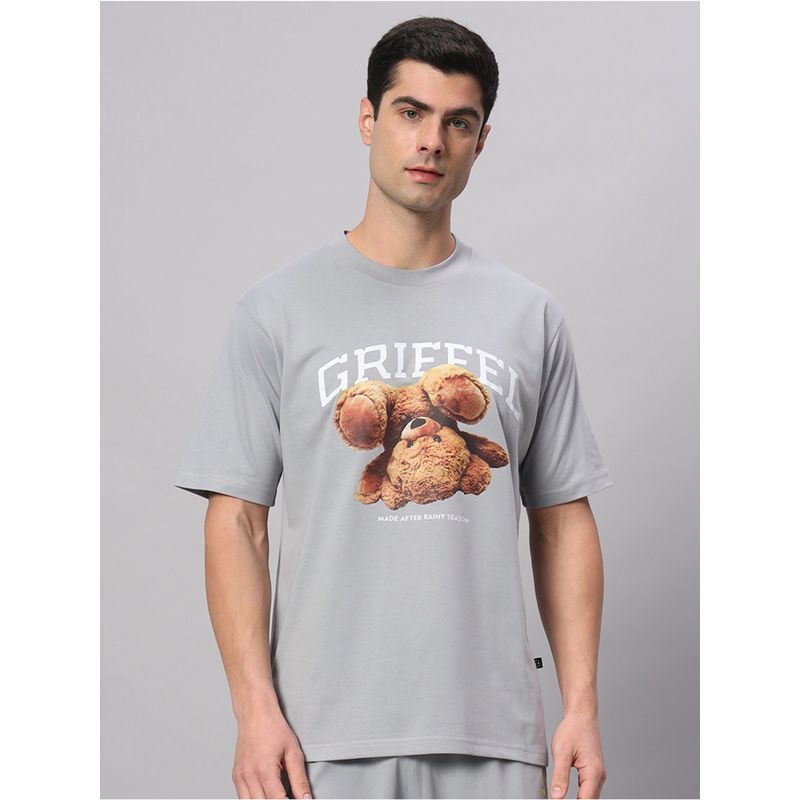 Griffel Grey Upside down bear Drop Shoulder Oversized Steel Grey T-Shirt (XS)