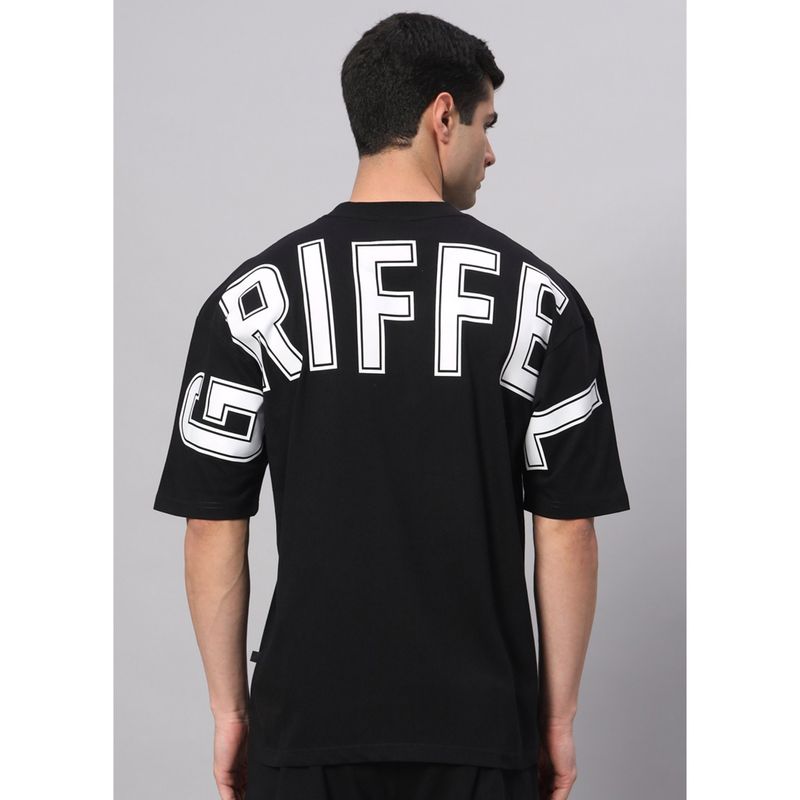 Griffel Black Sports Drop Shoulder Oversized Black T-Shirt (L)