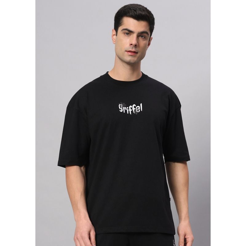 Griffel Black Spider Drop Shoulder Oversized Black T-Shirt (XS)