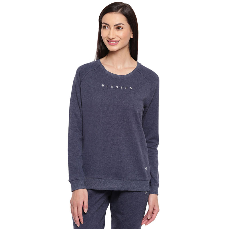 Enamor Essentials E079 Women's Relaxed Fit Basic Terry Sweatshirt - Blue (XXL) - E079