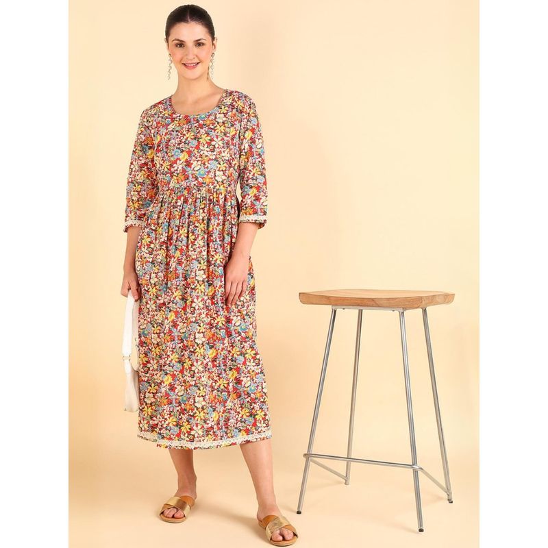 Zelena Women Cotton Floral Maternity Feeding Kurti with Zip Multi-Color (M)