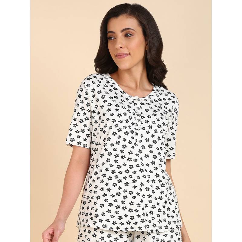 Zelena Women Cotton Floral Zipless Maternity Feeding Tops White (2XL)