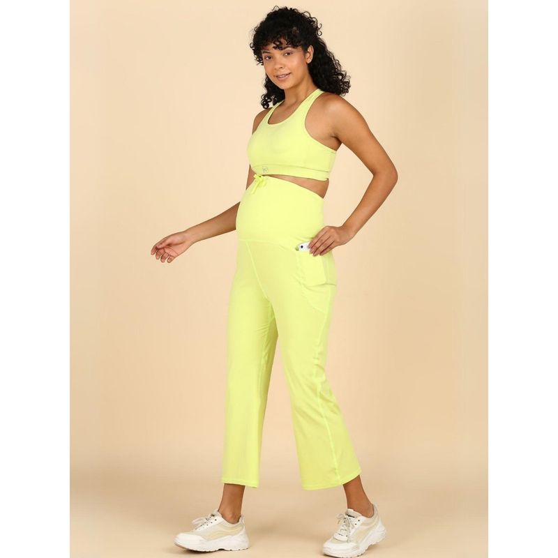 Zelena Women Solid Nylon Pregnancy Flair Pant Flat-Seam with 3 Pocket Yellow (M)