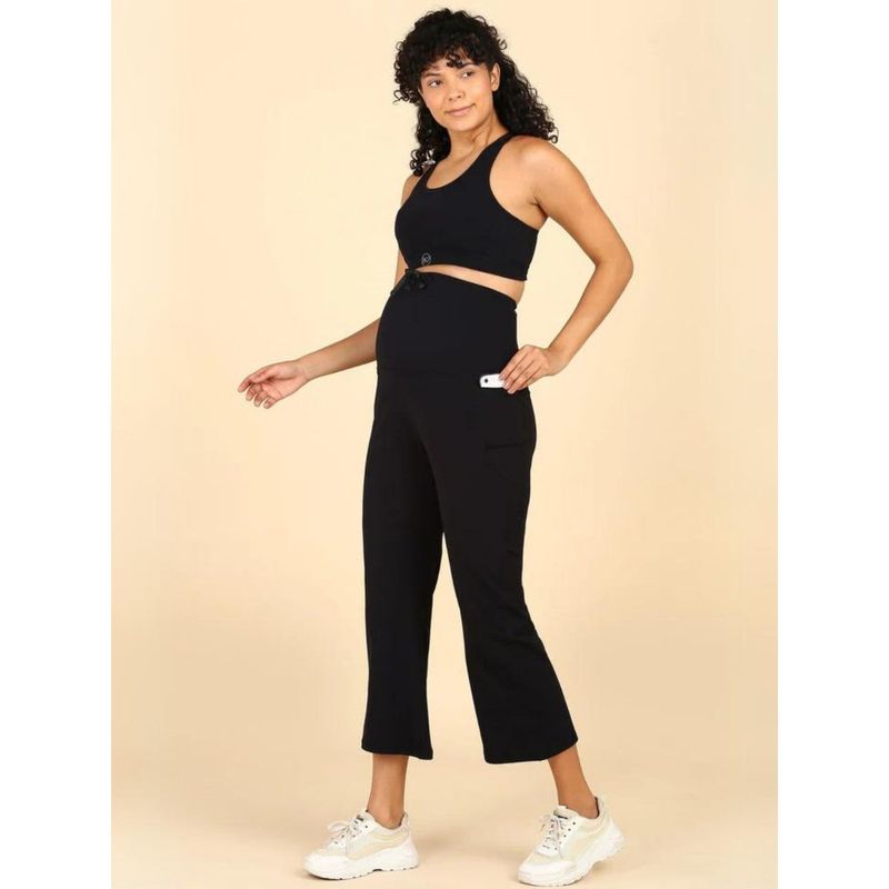 Zelena Women Solid Nylon Pregnancy Flair Pant Flat-Seam with 3 Pocket Black (M)