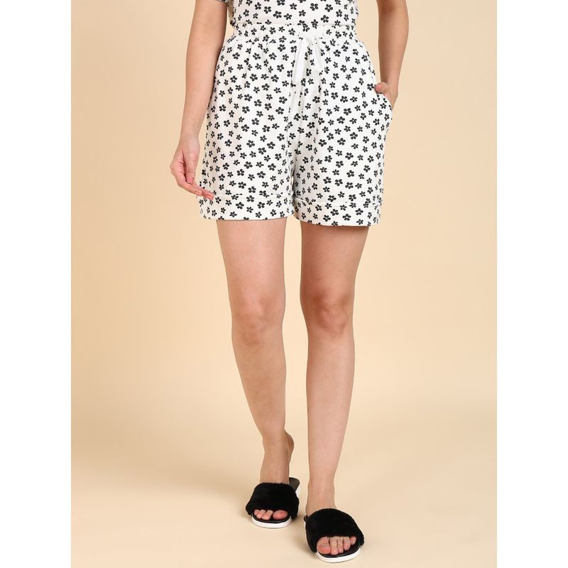 Zelena Women Floral Mid-Rise Elastic Maternity Shorts with Pockets White (M)