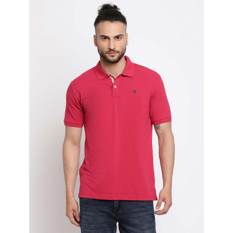 Cantabil Men'S Dark Pink Short Sleeves Collared T-Shirt (L)