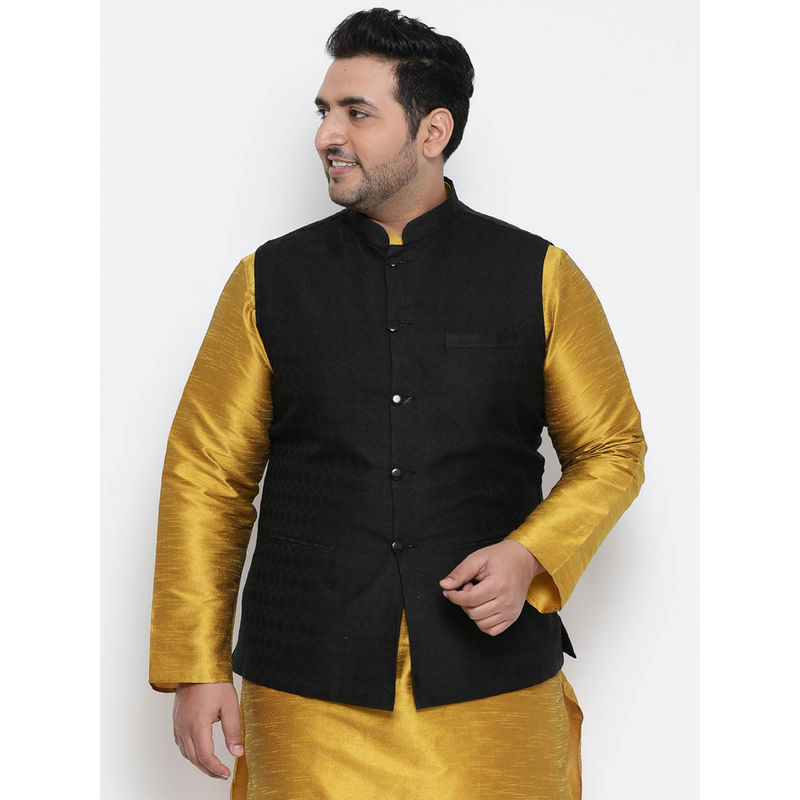 KISAH PLUS Black Woven Nehru Jacket (48)