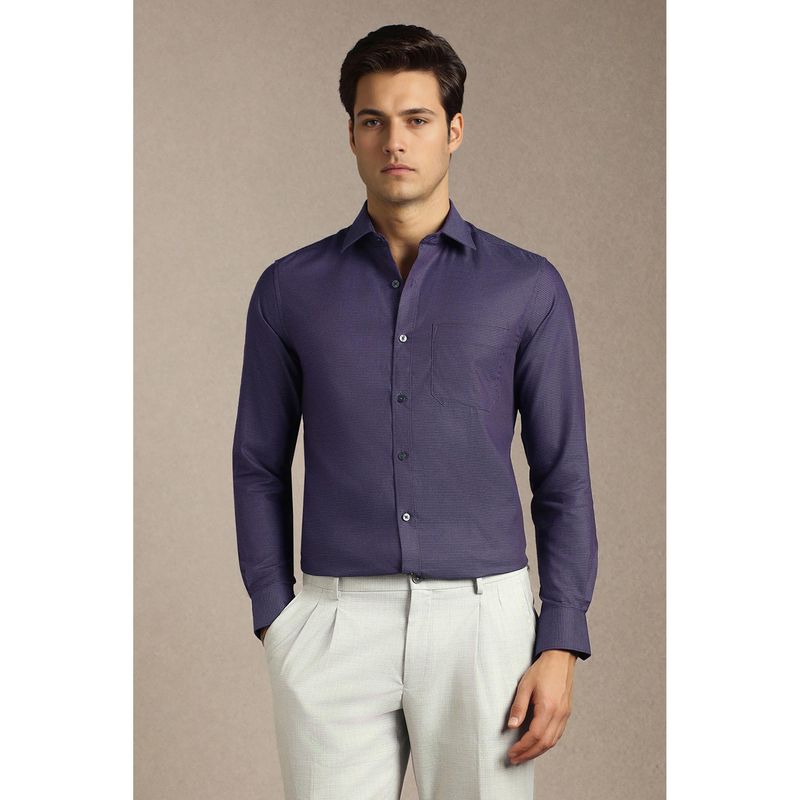 Louis Philippe Men Purple Textured Full Sleeves Formal Shirt (42)
