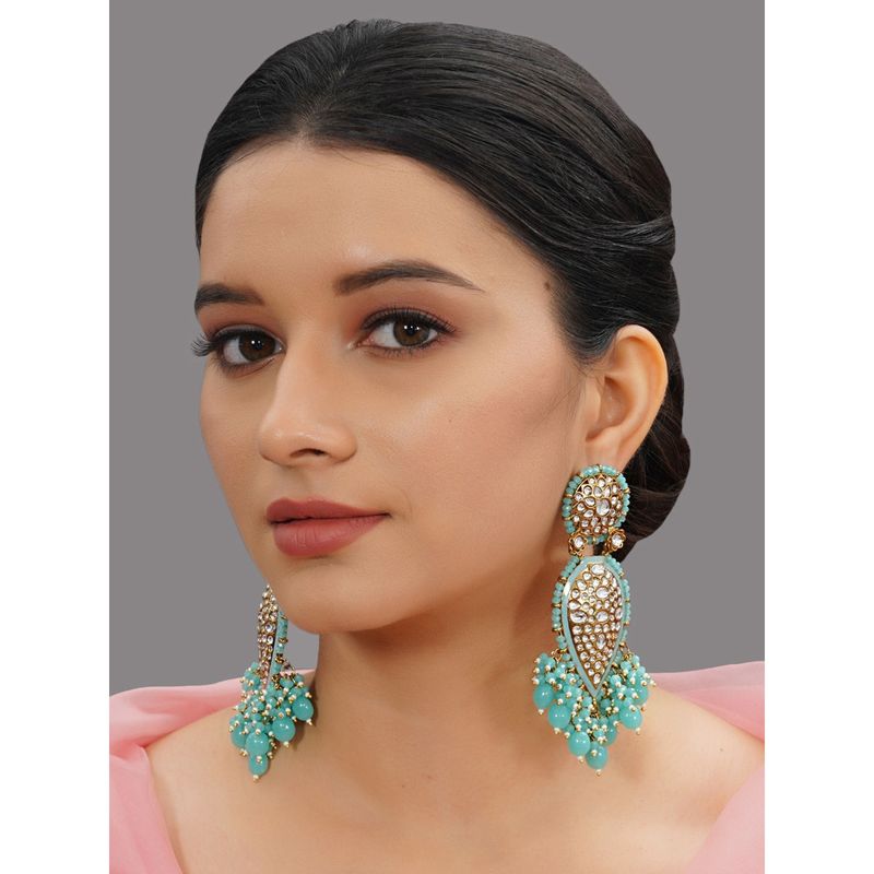 Buy Designbox Kundan Chandelier Earrings with Sky Blue Beads Online