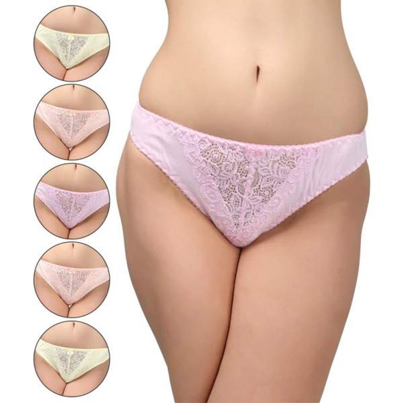 Bodycare Bikini Style Cotton Briefs In Assorted Colour With Lace Front Crotch (Pack Of 6)(XXL)