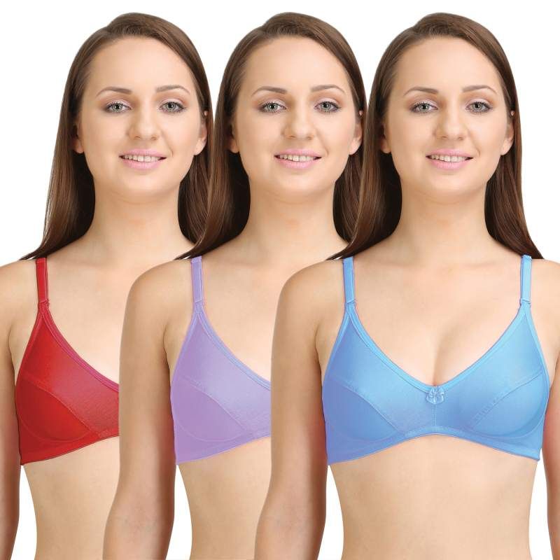 Bodycare Perfect Coverage Bra In T Sky-Purple-Red Color (Pack of 3) - 30B