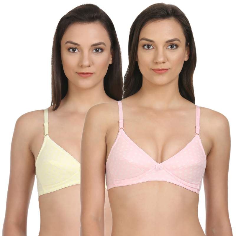 Bodycare Lightly Padded T-Shirt Bra In Lemon-Pink Color (Pack of 2) - 32B
