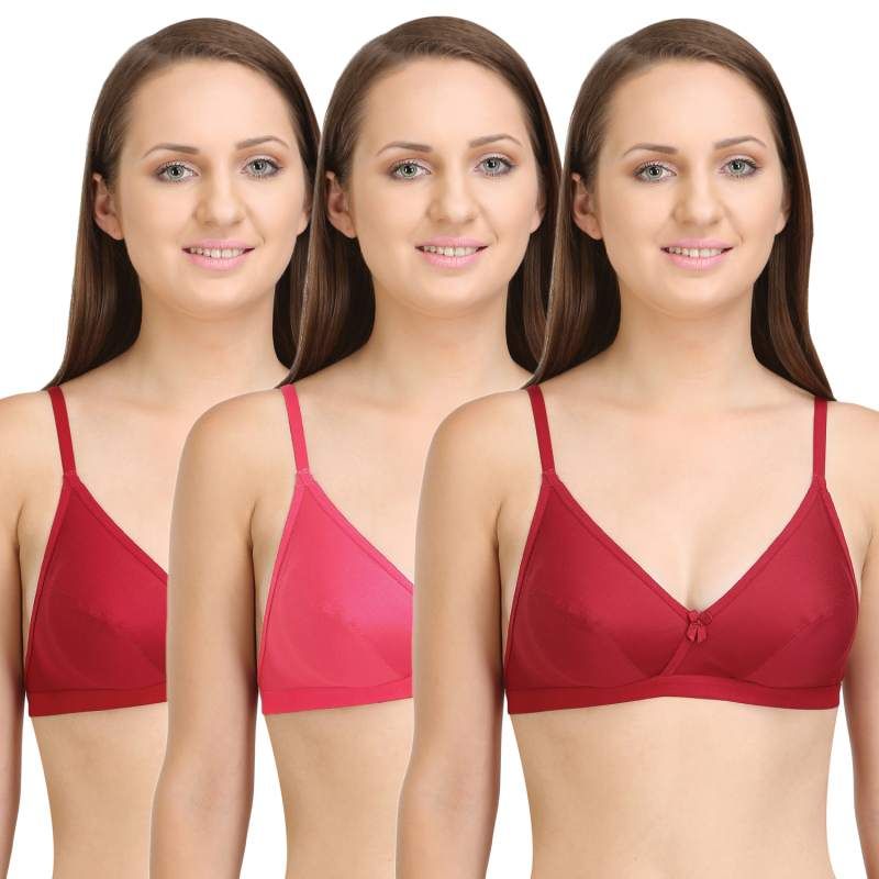 Bodycare Perfect Coverage Bra In Maroon-Red-Coral Color (Pack of 3) - 30B